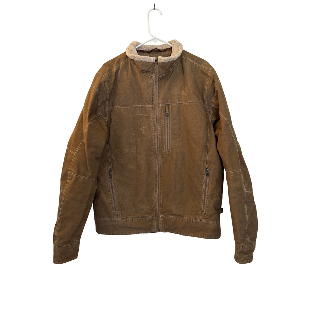 Kuhl Burr Lined Jacket Mens Large Brown Canvas Quilted Workwear Coat Patina Dye